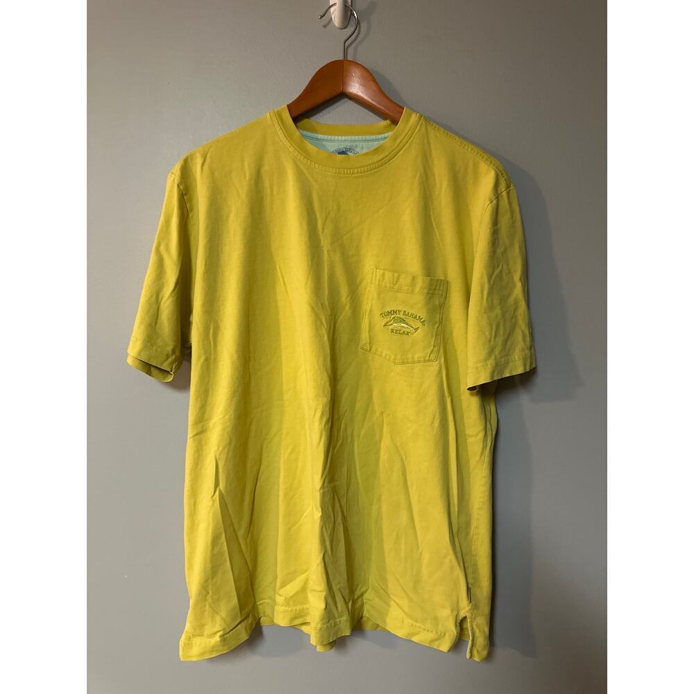 Tommy Bahama Relax T Shirt Mens M Yellow Pima Cotton Pocket Tee Beach Summer